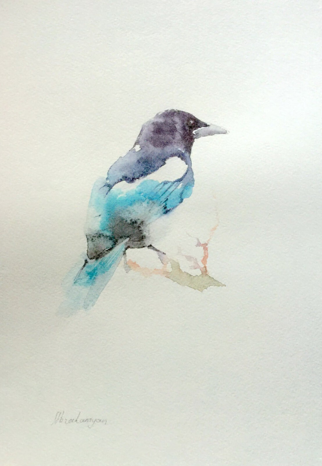 Magpie,  Birds, Watercolor artwork, Handmade, Original painting on paper