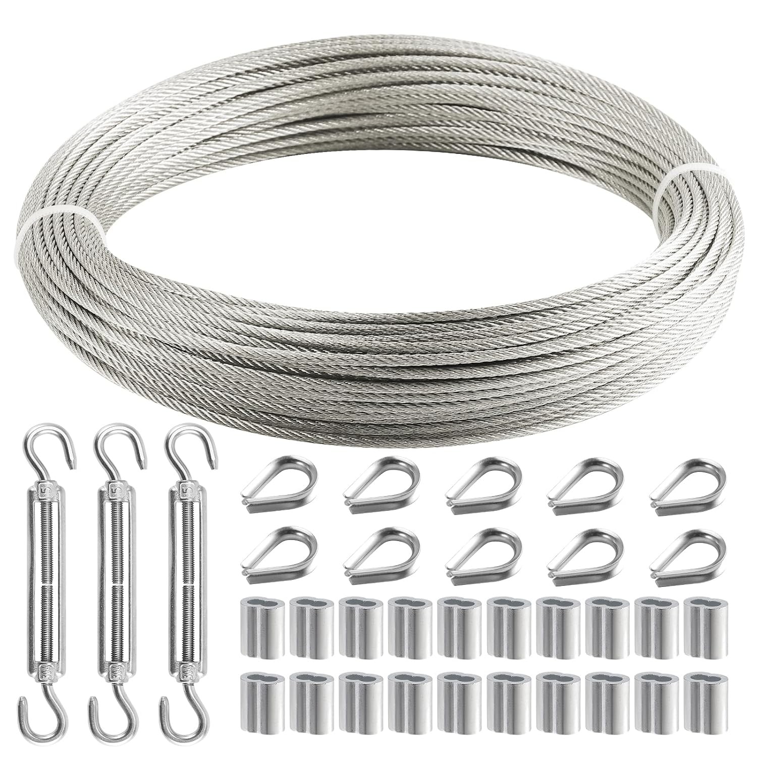 1/8 Inch Wire Rope, 120FT Stainless Steel Cable, 7x7 Strands Steel Wire Kit with 1/8 Inch Wire Rope, 120FT Stainless Steel Cable, 7x7 Strands Steel Wire Kit with