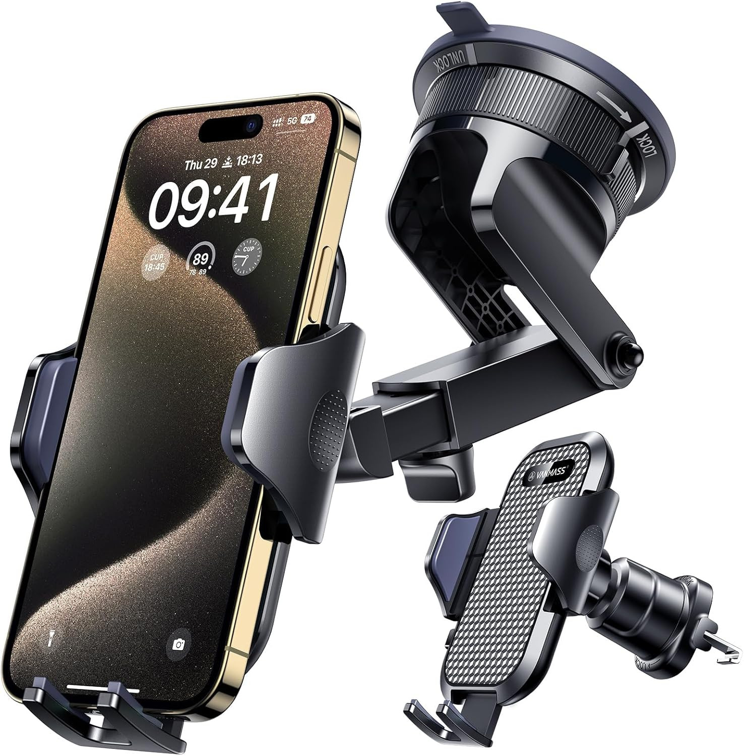 [True Military-Grade] Car Phone Holder  [Upgraded Strongest Suction&Clip] Cell P