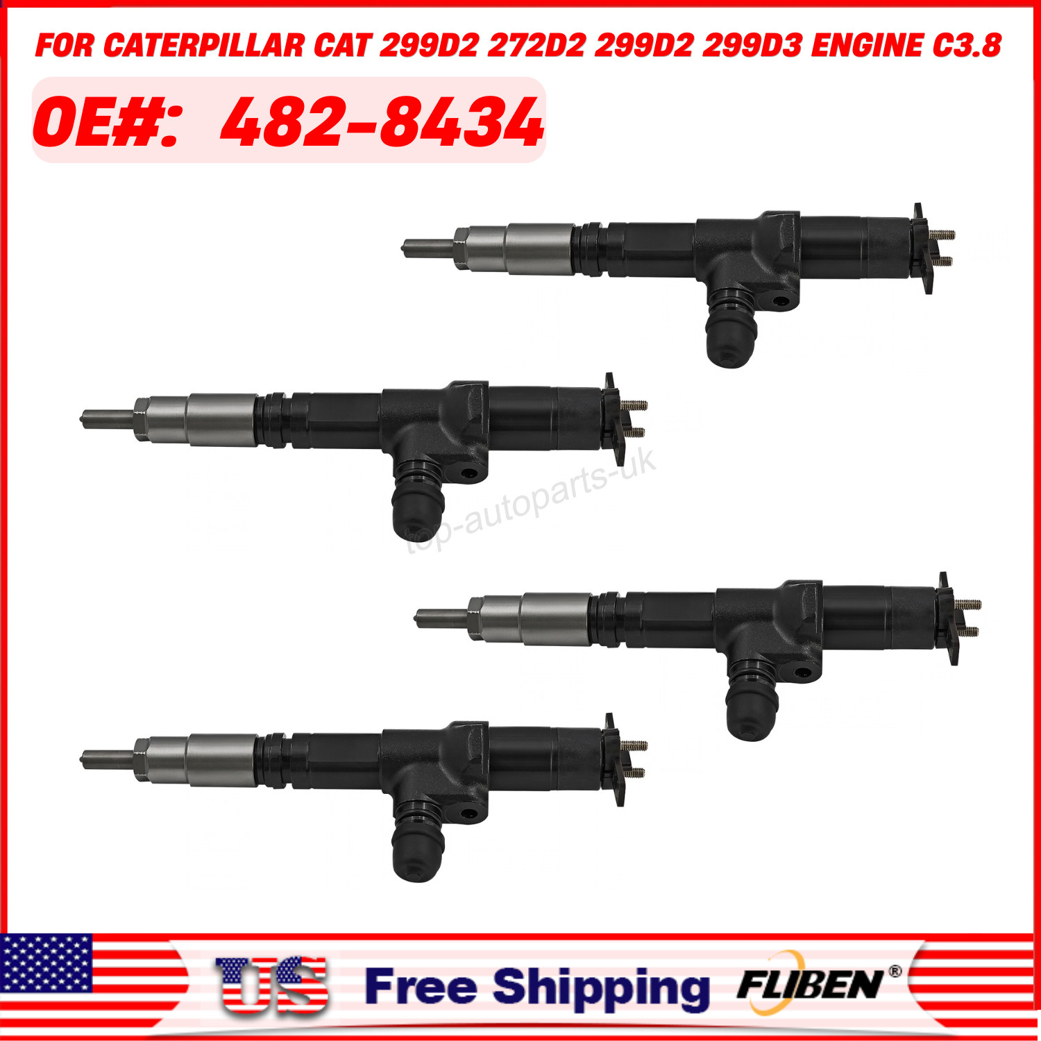 4*Fuel Injector 482-8434 for Caterpillar CAT 299D2 272D2 299D2 299D3 Engine C3.8