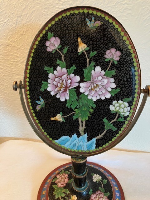 Vintage Chinese Cloisonne Swivel Mirror, Cloisonne on the Reverse. Vintage Chinese Cloisonne Swivel Mirror, Cloisonne on the Reverse.