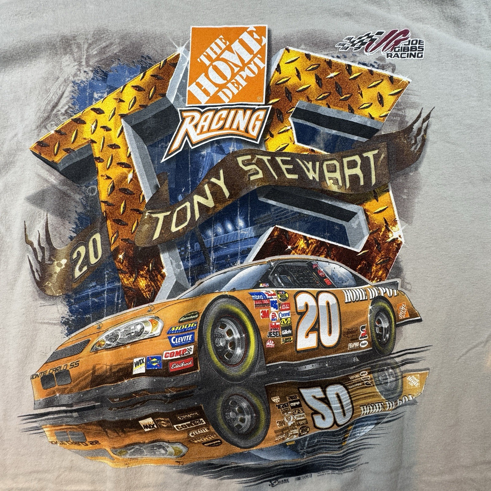 Chase Authentics NASCAR T-Shirt Mens Large Gray Graphic Tony Stewart #20 Cotton Chase Authentics NASCAR T-Shirt Mens Large Gray Graphic Tony Stewart #20 Cotton