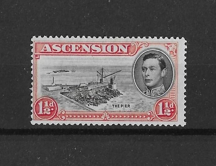 Ascension 1938 GVI 1.5d 'Davit' Flaw SG40A Perf 13.5 Mint Cat£400