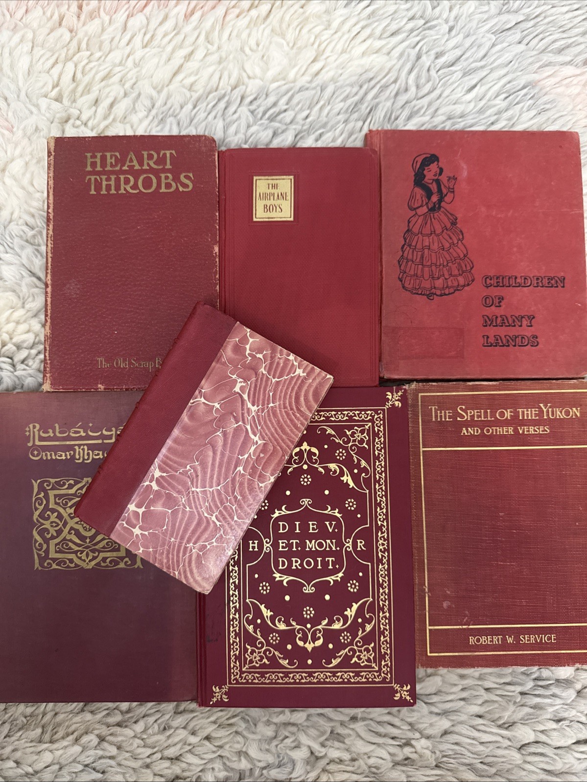 7 Lot RED Antique Vintage Old Beautiful Distressed Staging Books Library Decor 7 Lot RED Antique Vintage Old Beautiful Distressed Staging Books Library Decor