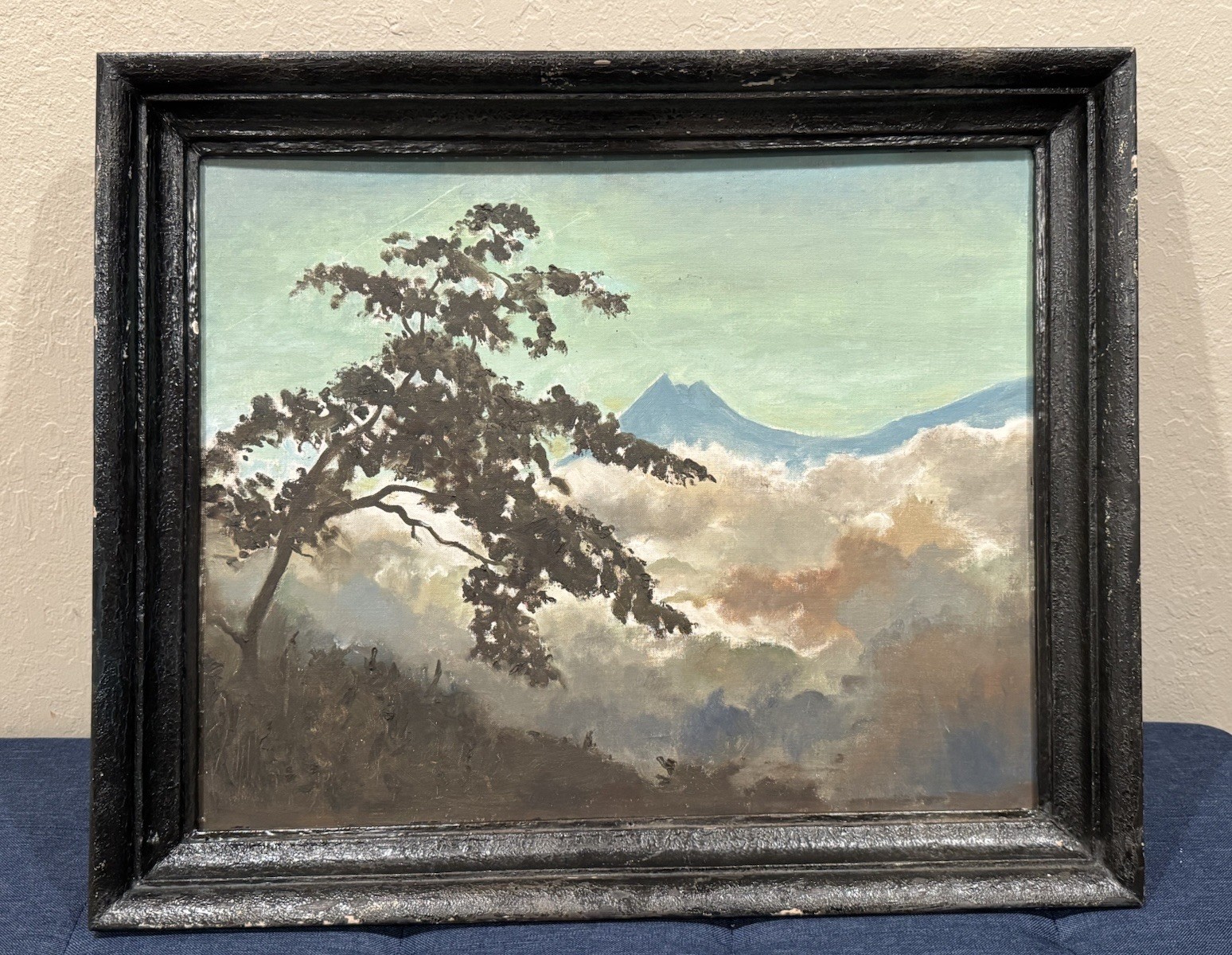 Vintage c1950s Guatemala Volcan de Fuego Oil Painting signed \