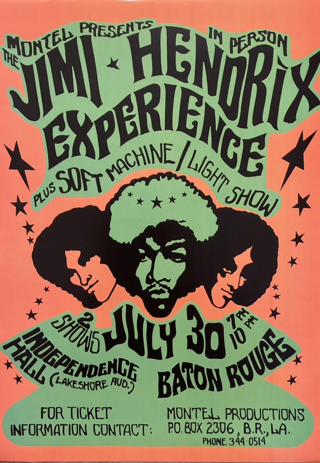 1970's Classic Rock Baton Rouge 1968 Concert Poster Psychedelic Vintage 24x36