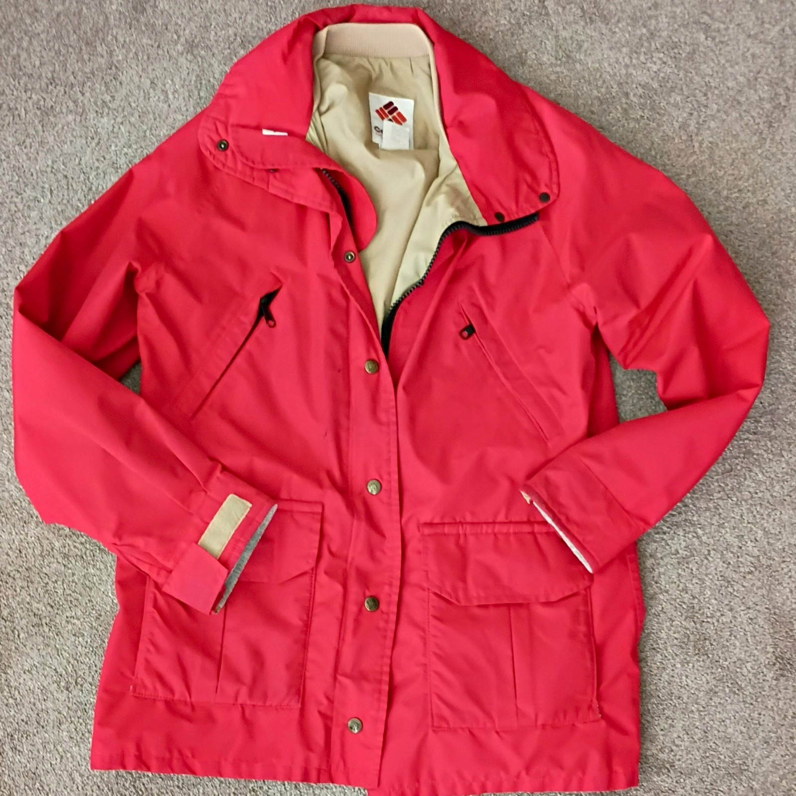 Woman\'s Vintage Columbia Large Orange Lined Jacket Pockets Button Zip Woman\'s Vintage Columbia Large Orange Lined Jacket Pockets Button Zip