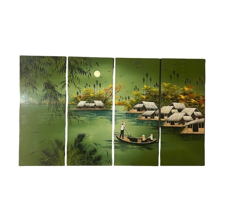 4 Vietnamese Lacquer wall hanging art panels 19 4 Vietnamese Lacquer wall hanging art panels 19