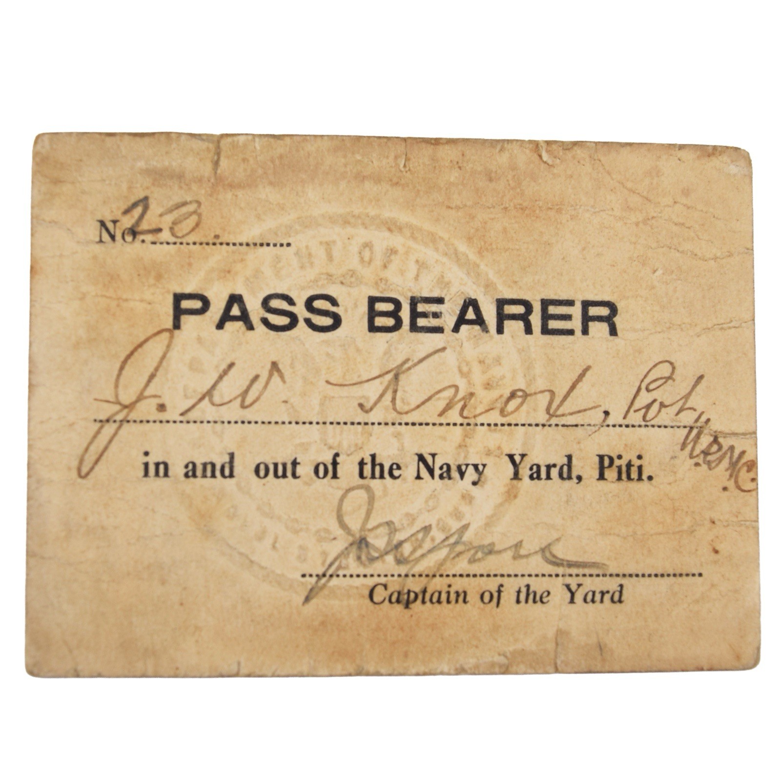 RARE 1920s USMC Marine Piti Guam Navy Yard Pass Signed Captain Of The Yard Pass RARE 1920s USMC Marine Piti Guam Navy Yard Pass Signed Captain Of The Yard Pass