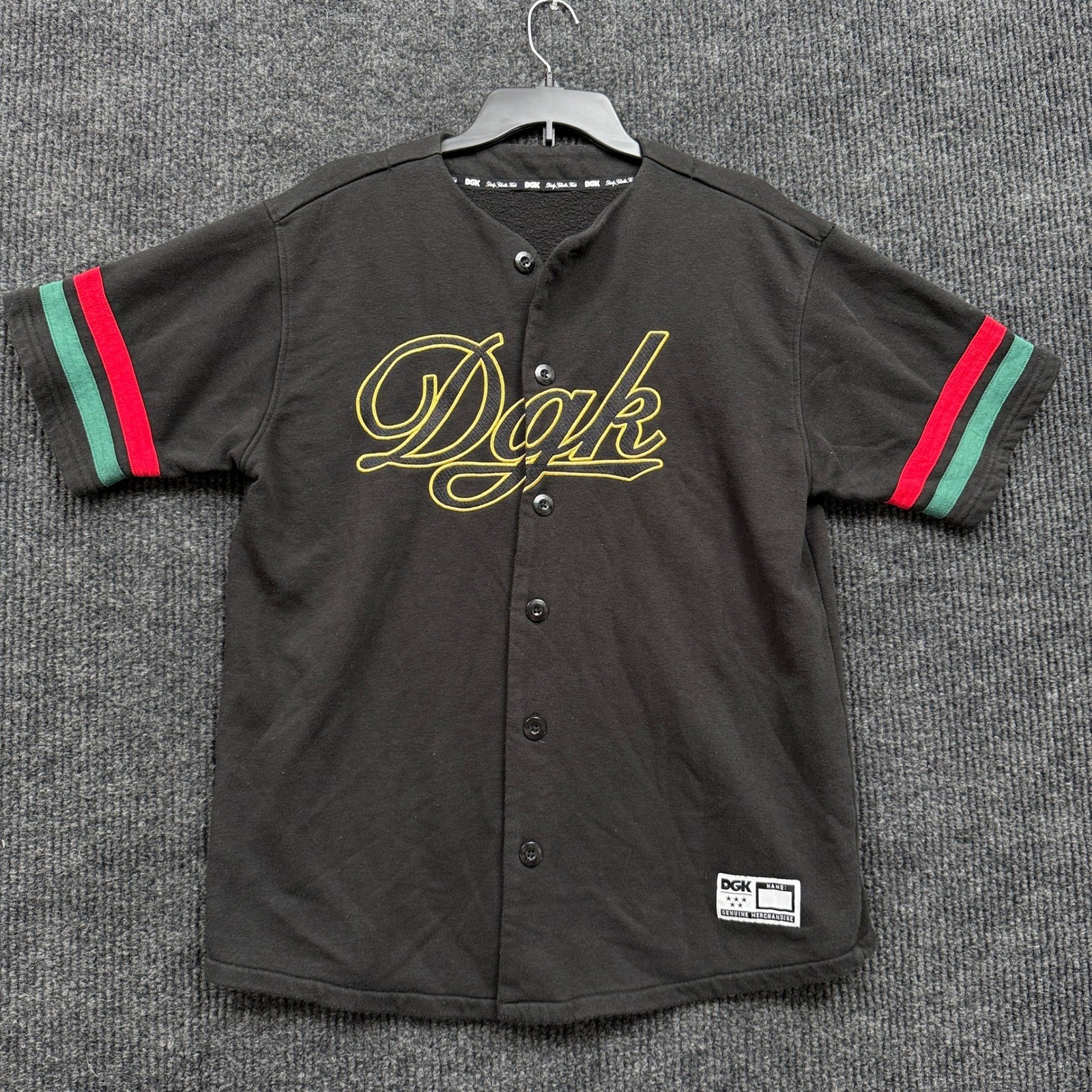 DGK Dirty Ghetto Kids Baseball Jersey Black Gold Embroidered Skate Streetwear DGK Dirty Ghetto Kids Baseball Jersey Black Gold Embroidered Skate Streetwear