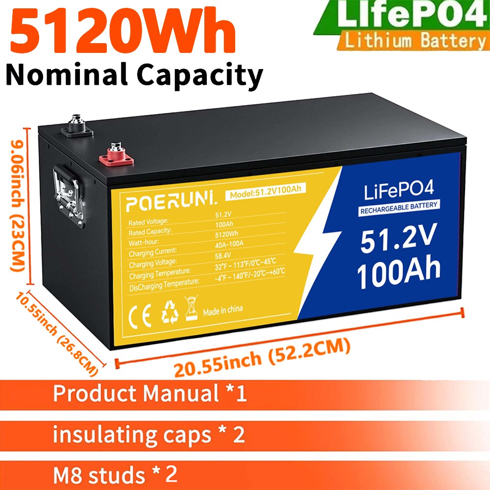 48V 100Ah LiFePO4 Lithium Battery BMS 5120Wh with LCD Monitor For Golf Cart RV