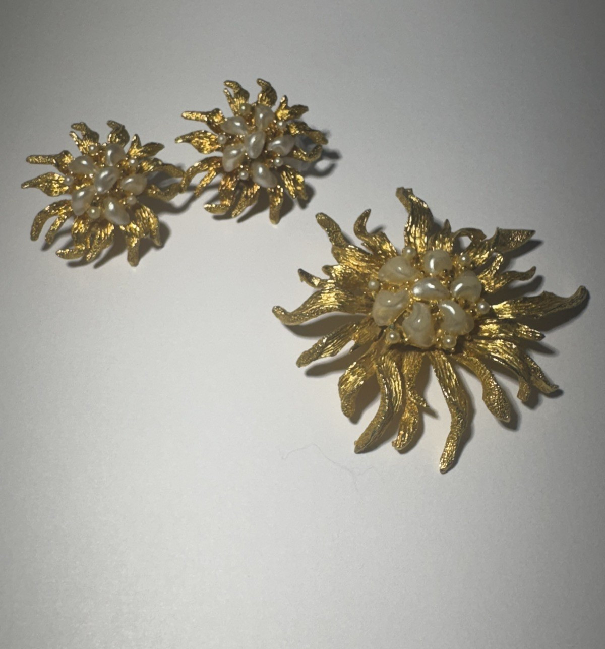 Vintage Marcel Boucher Marboux Starburst Baroque Pearls Brooch and Earrings Set Vintage Marcel Boucher Marboux Starburst Baroque Pearls Brooch and Earrings Set
