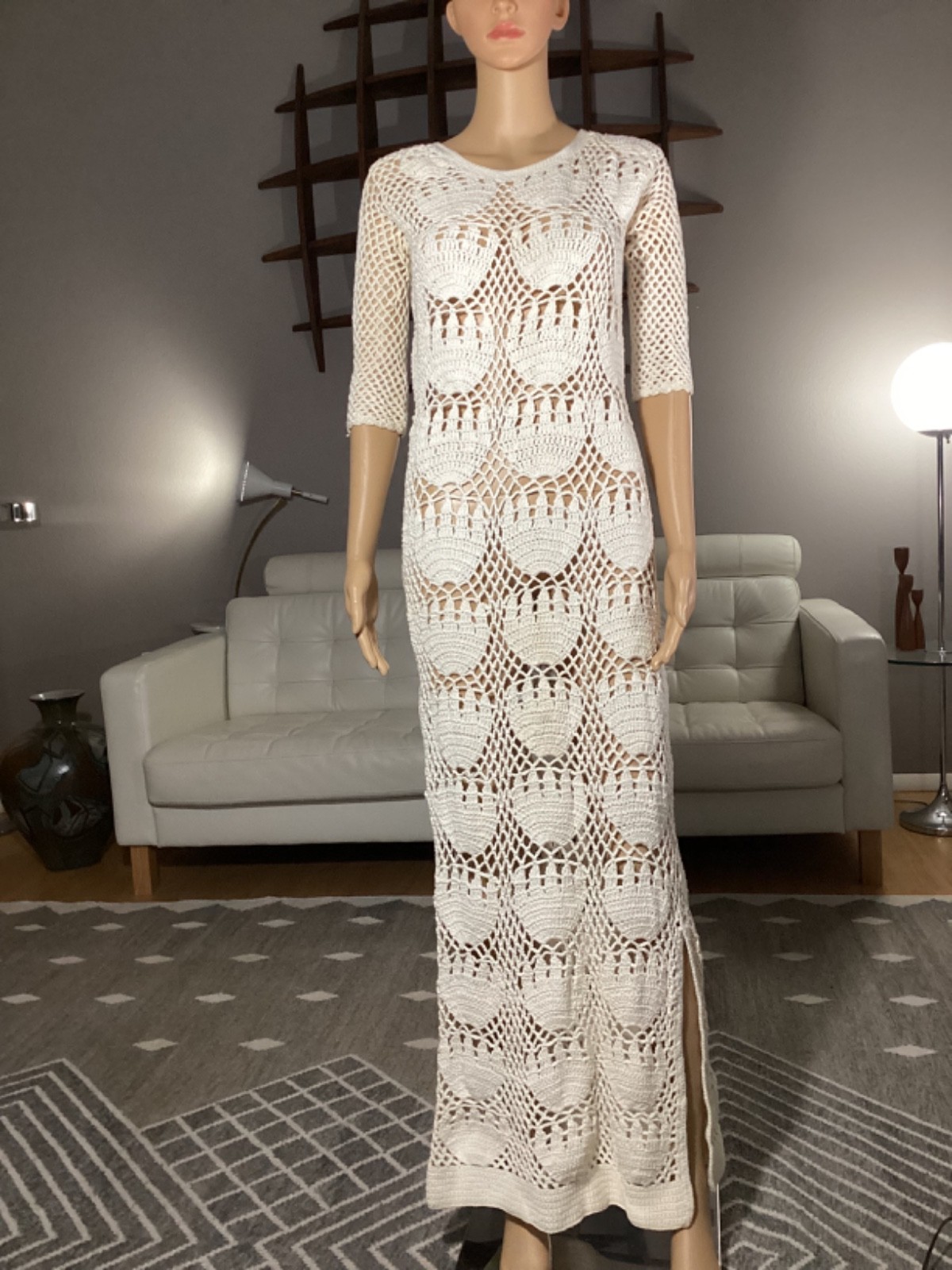 Vintage Cream Crocheted Knit Maxi Fitted Dress STUNNING OOAK Hippie Boho Vintage Cream Crocheted Knit Maxi Fitted Dress STUNNING OOAK Hippie Boho