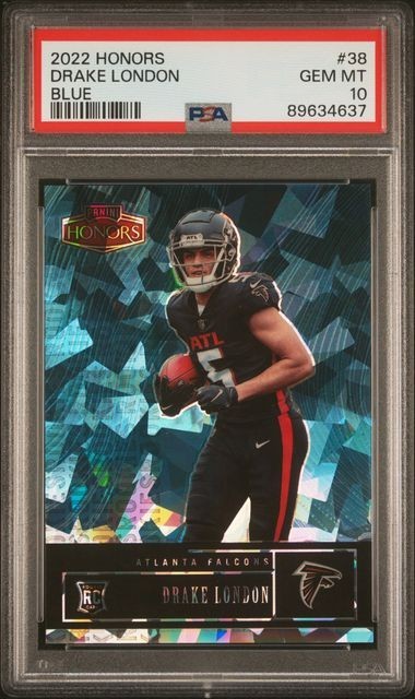 POP 3 DRAKE LONDON ROOKIE BLUE CRACKED ICE 15/15 PSA 10 2022 PANINI HONORS RC POP 3 DRAKE LONDON ROOKIE BLUE CRACKED ICE 15/15 PSA 10 2022 PANINI HONORS RC