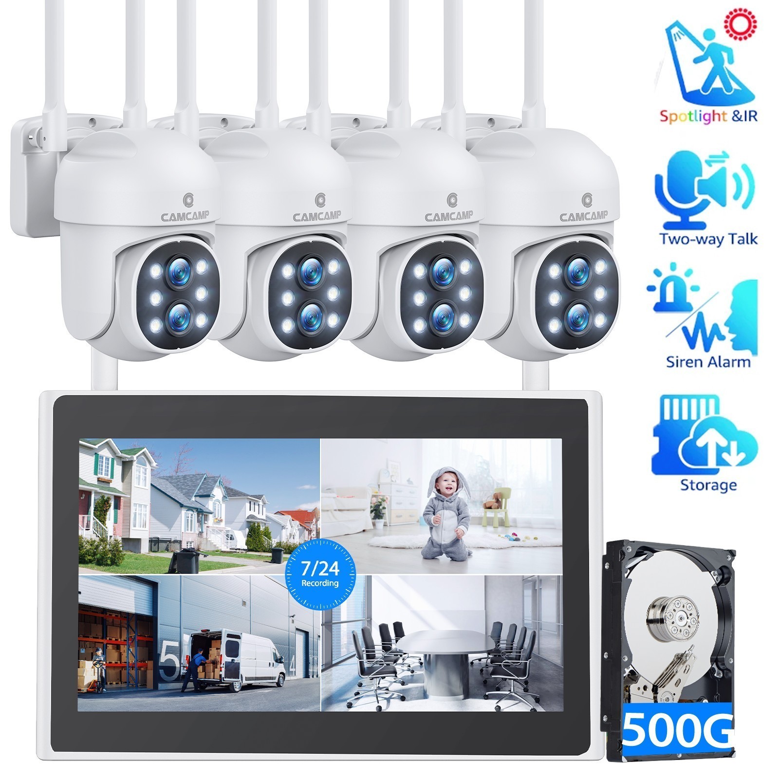 4PCS 4MP Wireless Security Camera System 10CH 4K 10