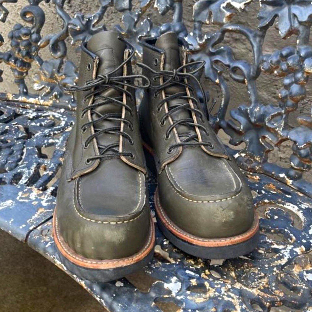 Red Wing Shoes Men\'s Dark Green Leather Work Lace-Up Ankle Moc Toe Boots 10.5