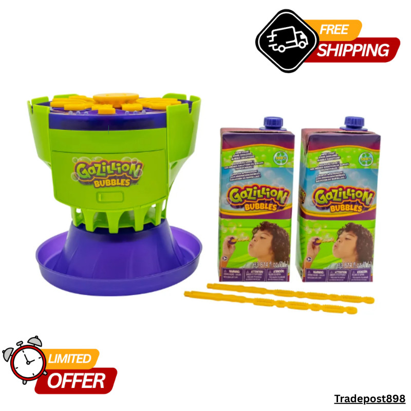 Ultimate Bubble Mania Machine Rechargeable LED Light Up Toy Party w/ 2L Solution