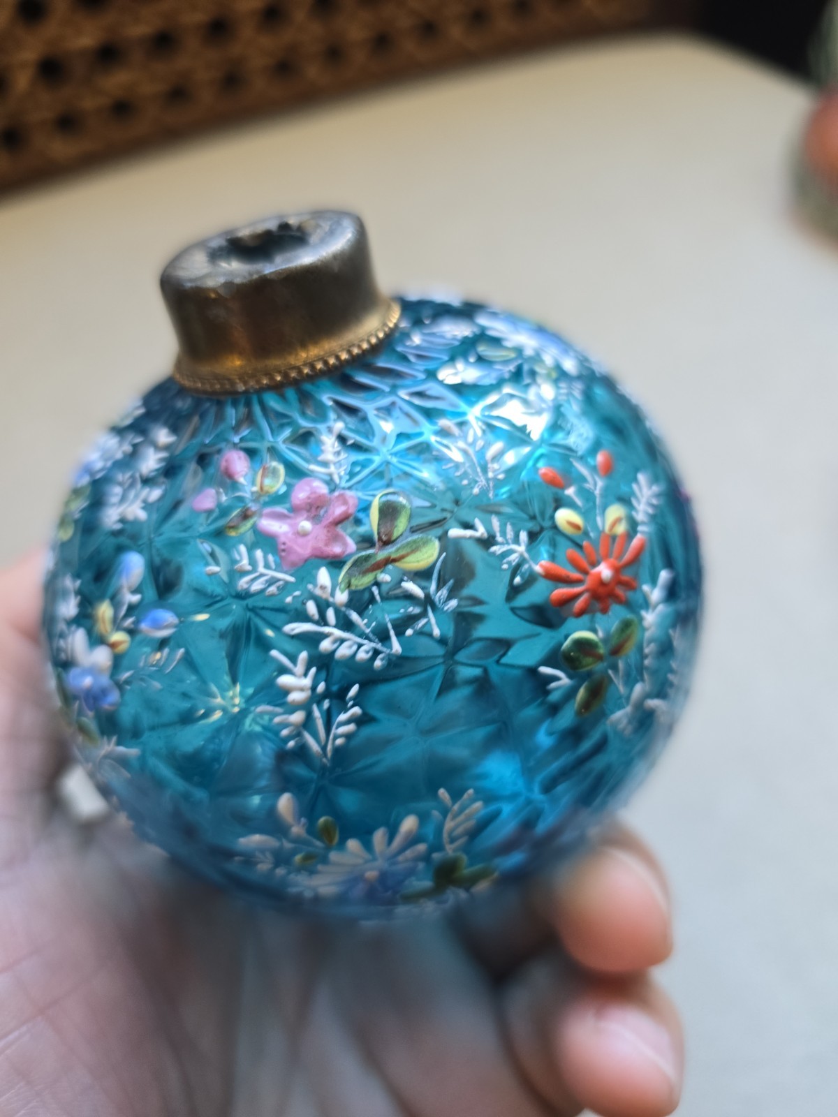 antique hand blown textured glass atomizer hand painted flowers 3.5 antique hand blown textured glass atomizer hand painted flowers 3.5