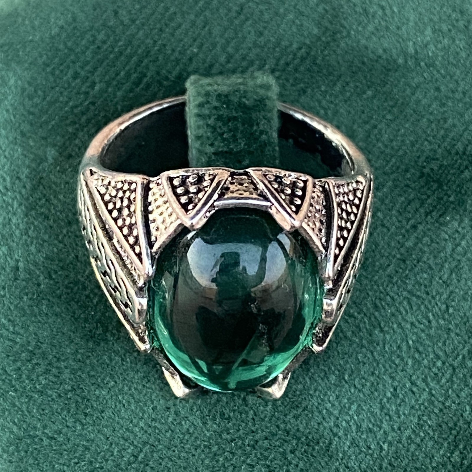 Ancient Vintage Victorian Sterling Silver Ring Labradorite Stone - Size 9.5