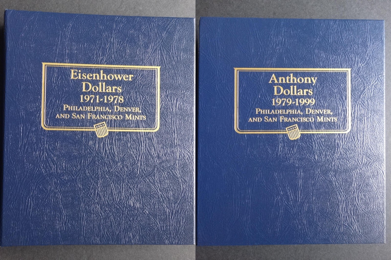 Set of 2 Whitman Eisenhower Anthony Dollars Coin Album Book P,D and SF 1971-1999