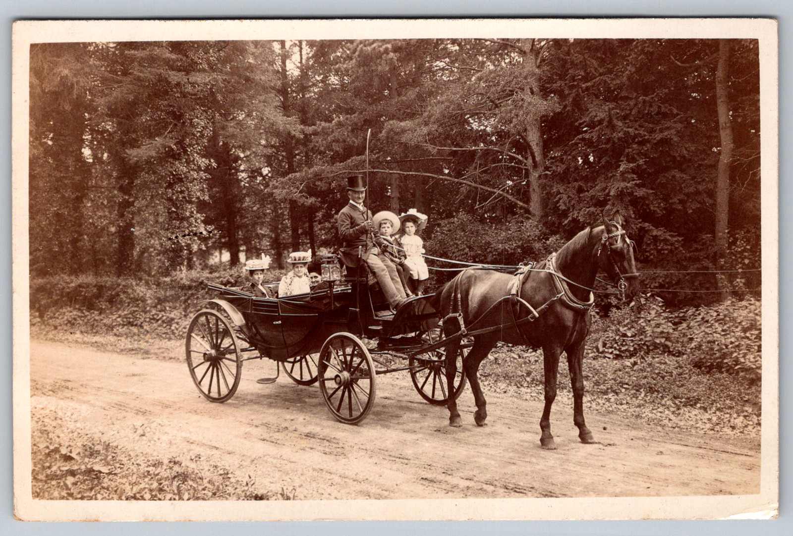 RPPC c1910s Driver in Top Hat Family in Open Barouche Carriage Horse Postcard RPPC c1910s Driver in Top Hat Family in Open Barouche Carriage Horse Postcard