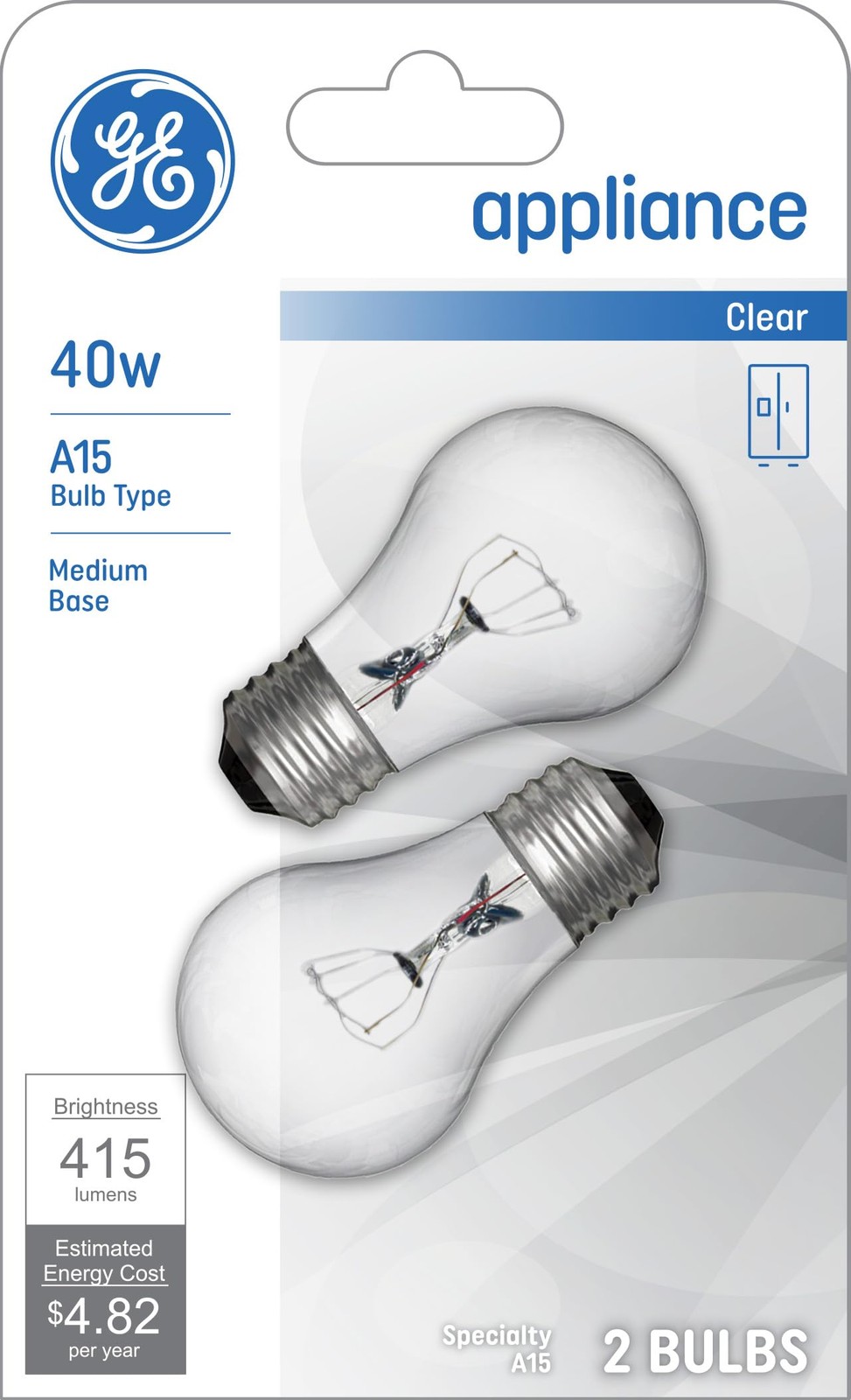 GE Appliance Clear Light Bulb 40w, A15 Bulb Type, Medium Base | 415 Lumens |