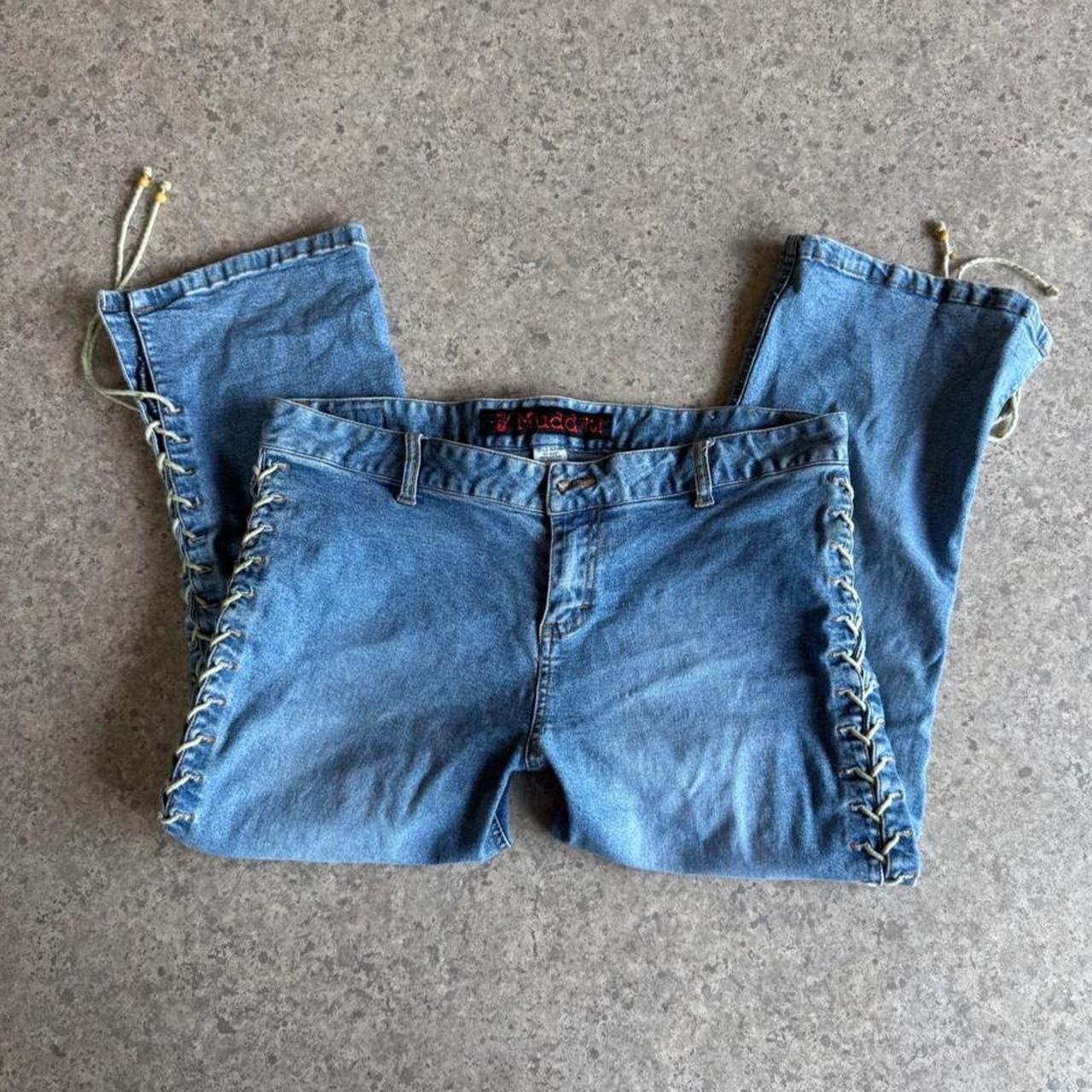 2000\'s y2k MUDD vintage lace up capri low rise mall core grunge flared jeans 2000\'s y2k MUDD vintage lace up capri low rise mall core grunge flared jeans