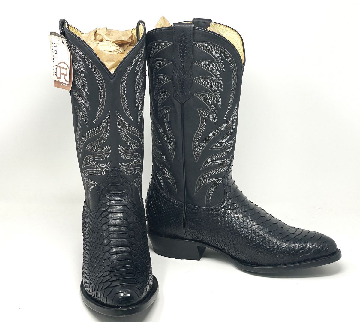 ROPER MEN\'S BLACK PYTHON COWBOY WESTERN BOOTS