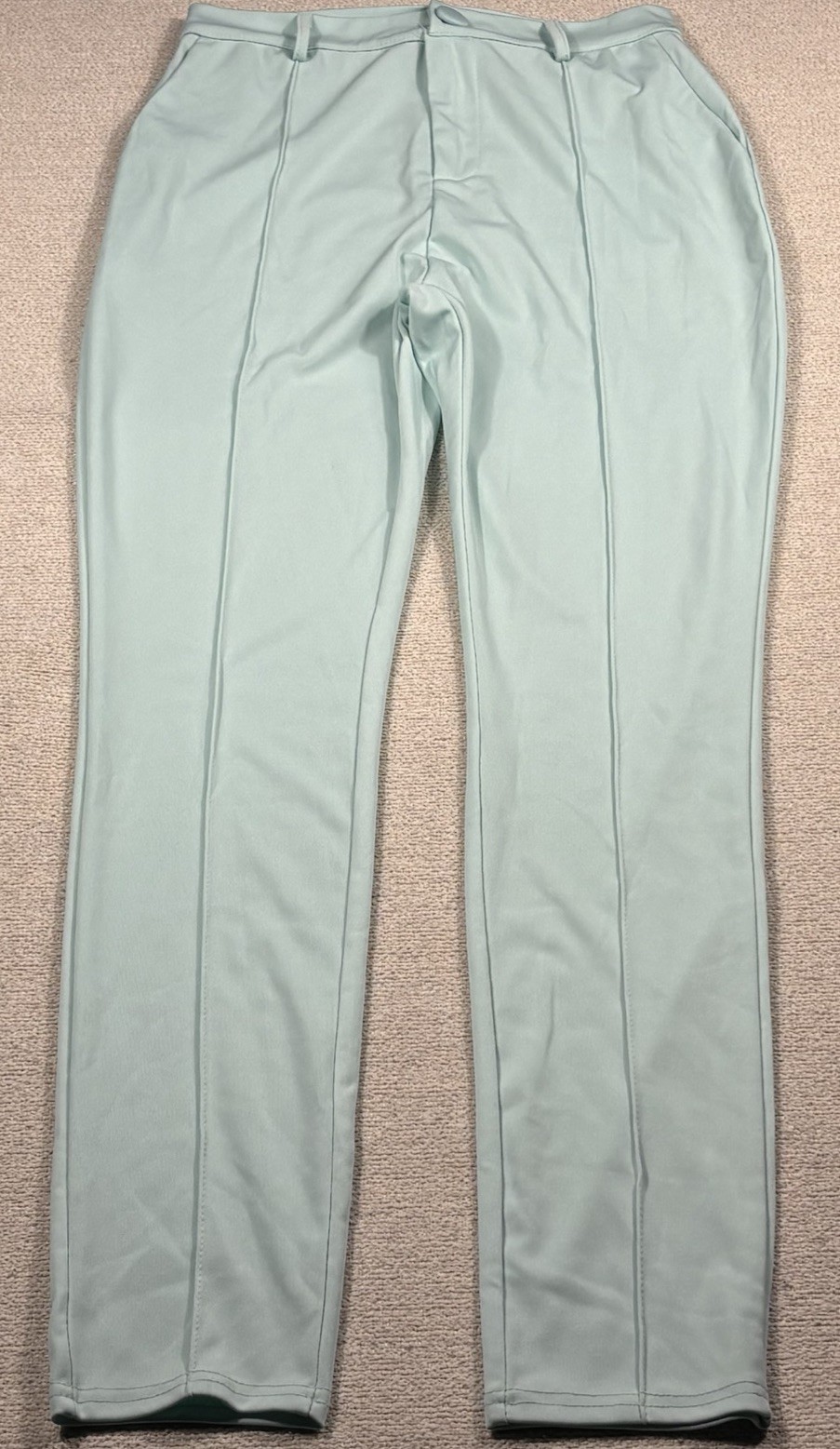 Retro Stage Sheer Dress Pants Women Medium Teal Blue Straight Leg Taper NWOTB10