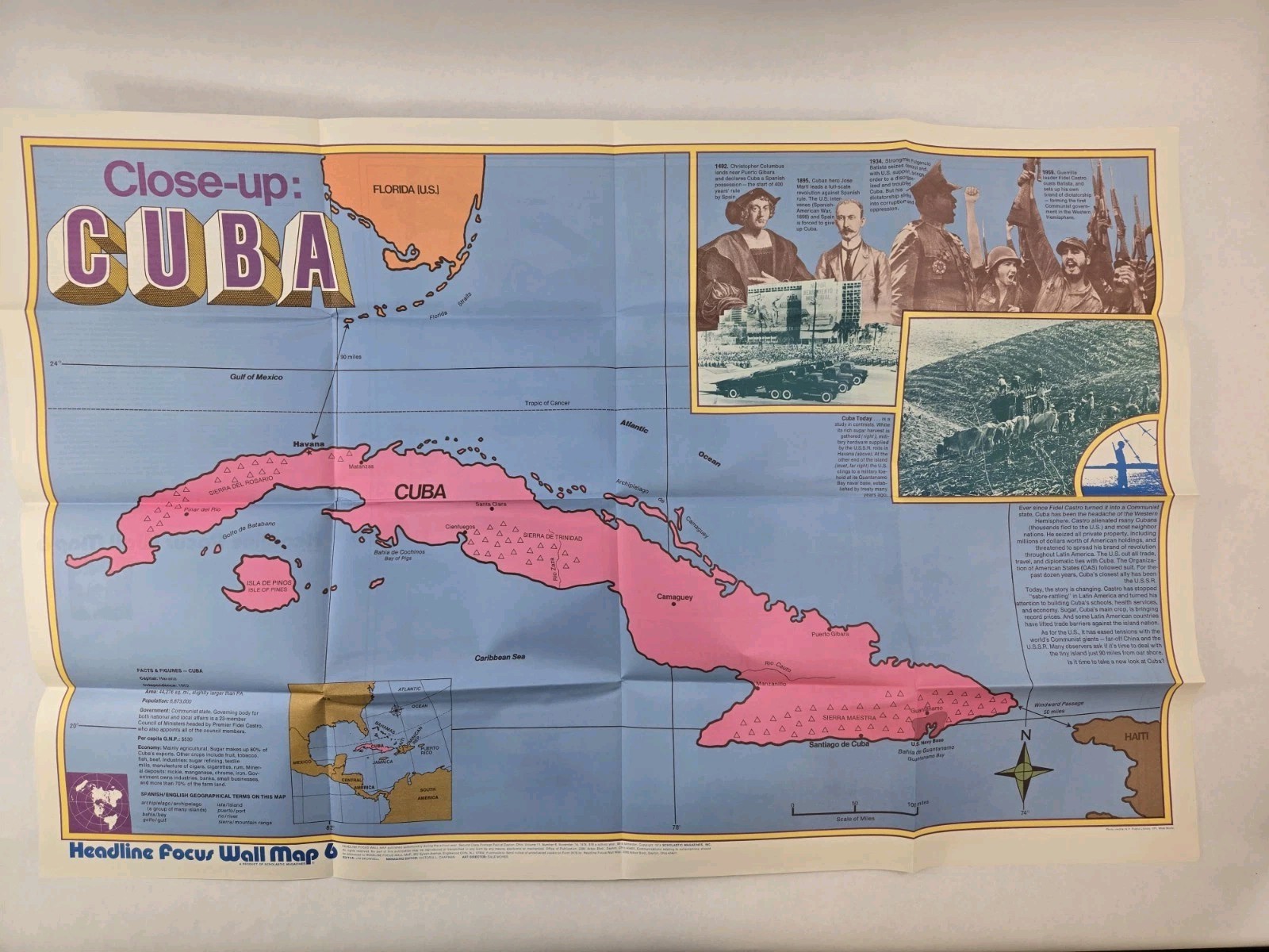 Vintage 1974 Scholastic Headline Focus Wall Map 6 Cuba Poster Cold War Poster Vintage 1974 Scholastic Headline Focus Wall Map 6 Cuba Poster Cold War Poster