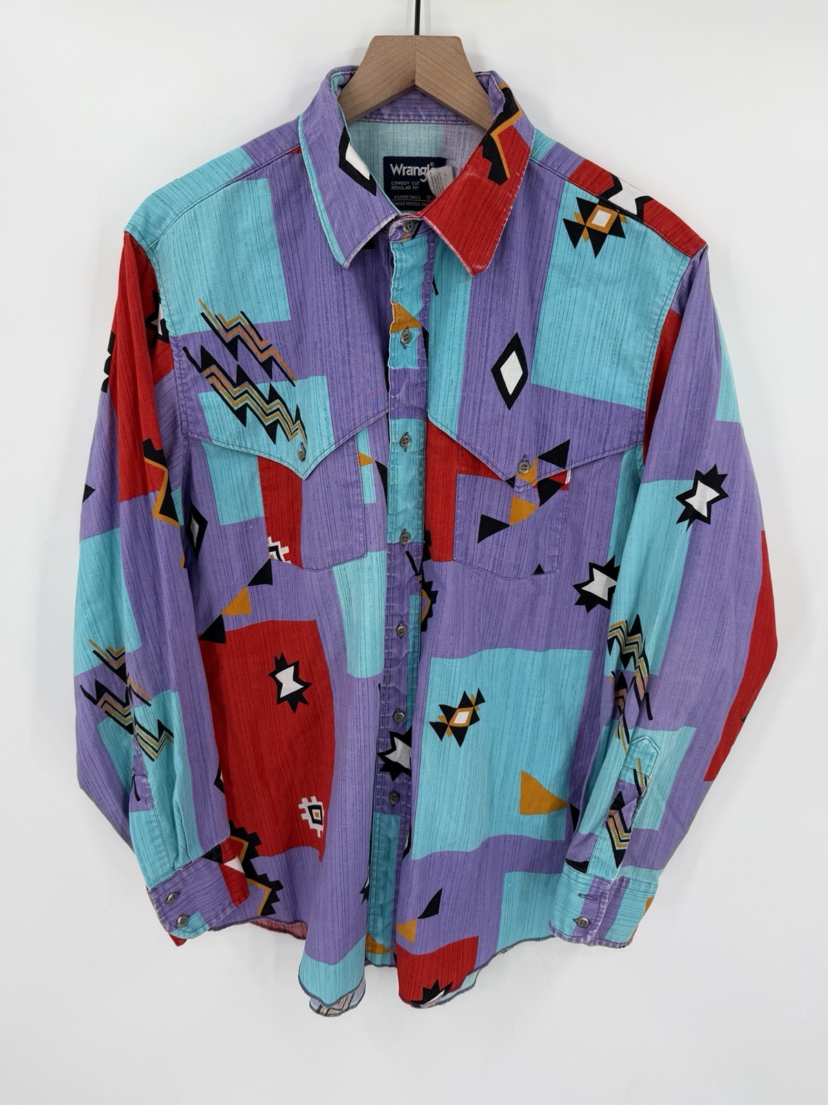 Vintage Wrangler Brushpopper Shirt Mens 17-35 Purple Aztec Cowboy Cut USA Made Vintage Wrangler Brushpopper Shirt Mens 17-35 Purple Aztec Cowboy Cut USA Made