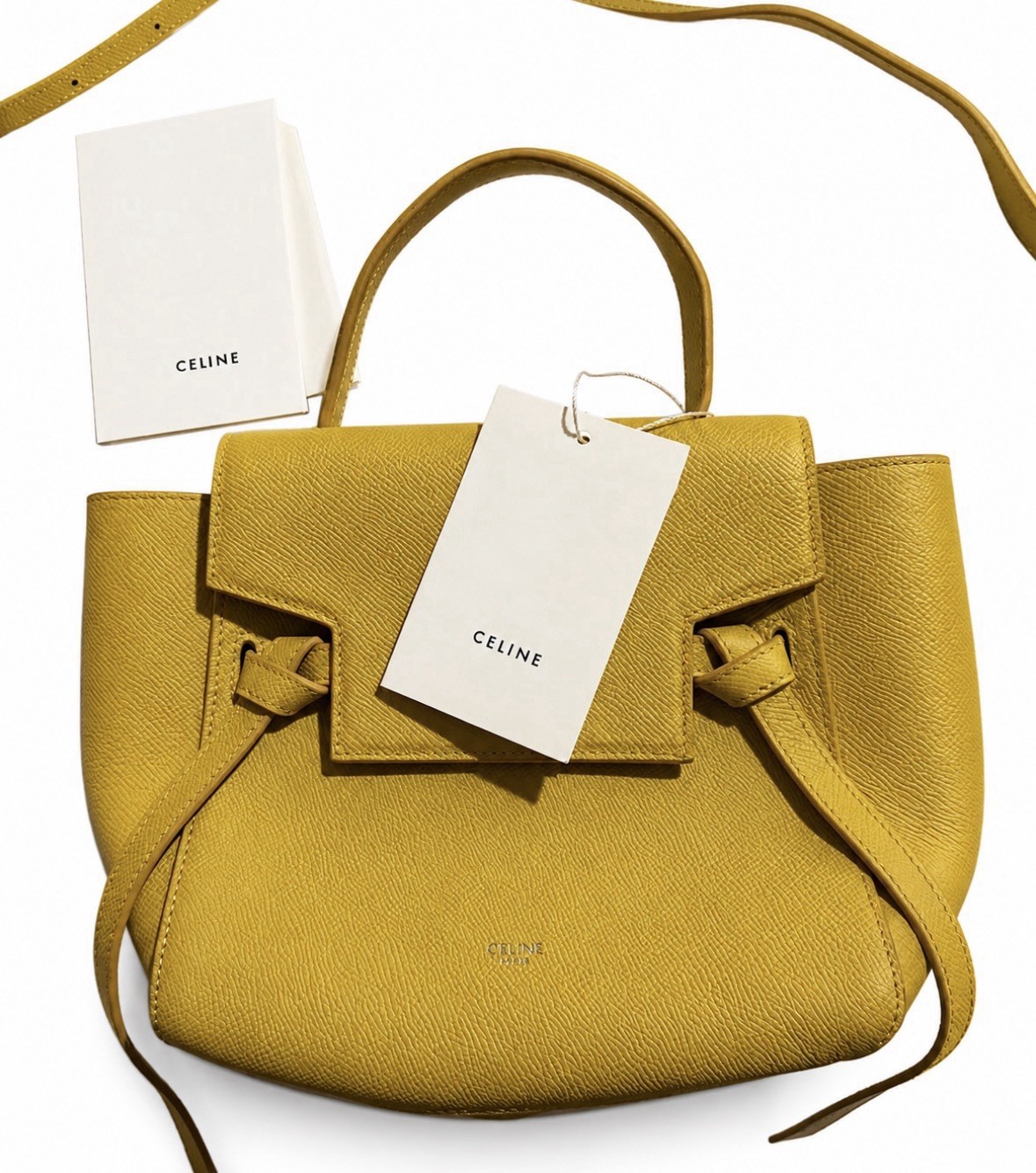 NWT Celine Nano Belt Bag Grained Calfskin Yellow Leather Satchel Crossbody