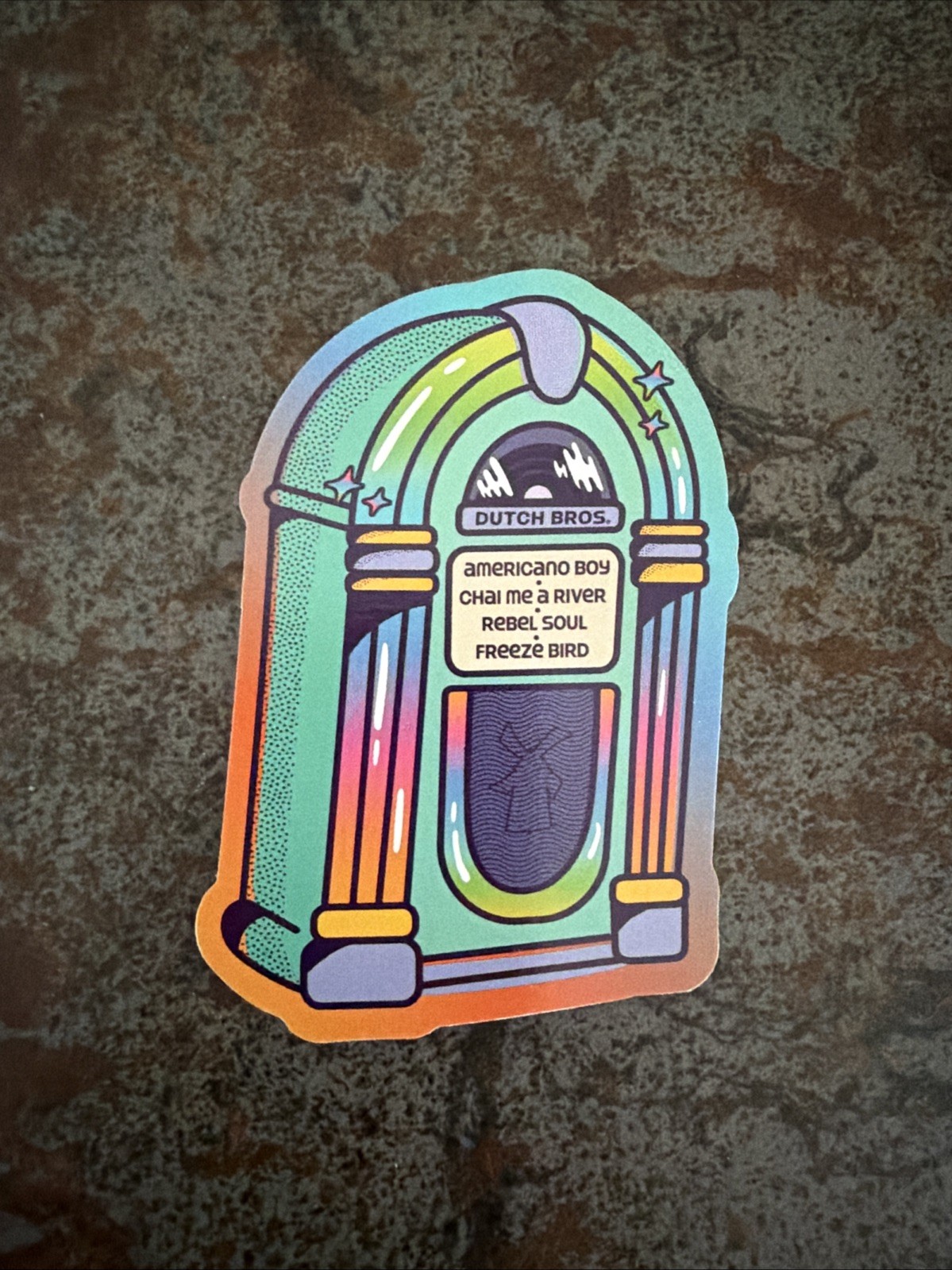 Dutch Bros Colorful Jute Box Limited Exclusive Second Chance Sticker 2026 Dutch Bros Colorful Jute Box Limited Exclusive Second Chance Sticker 2026