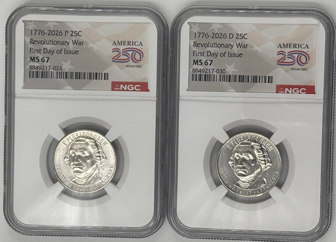 2026 P D Revolutionary War QRTS NGC MS 67 250TH ANNIVERSARY🔥 FIRST DAY ISSUE🔥 2026 P D Revolutionary War QRTS NGC MS 67 250TH ANNIVERSARY🔥 FIRST DAY ISSUE🔥