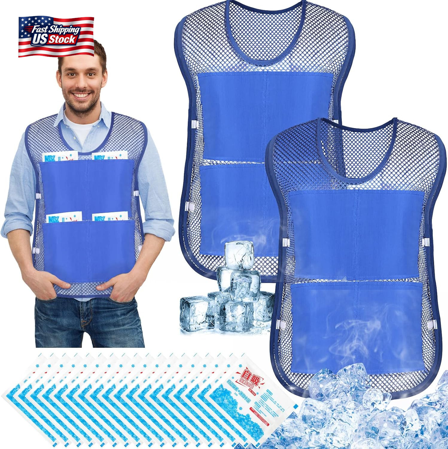 Mepase 2 Pcs Ice Cooling Vest for Men Women Teens with Ice Packs