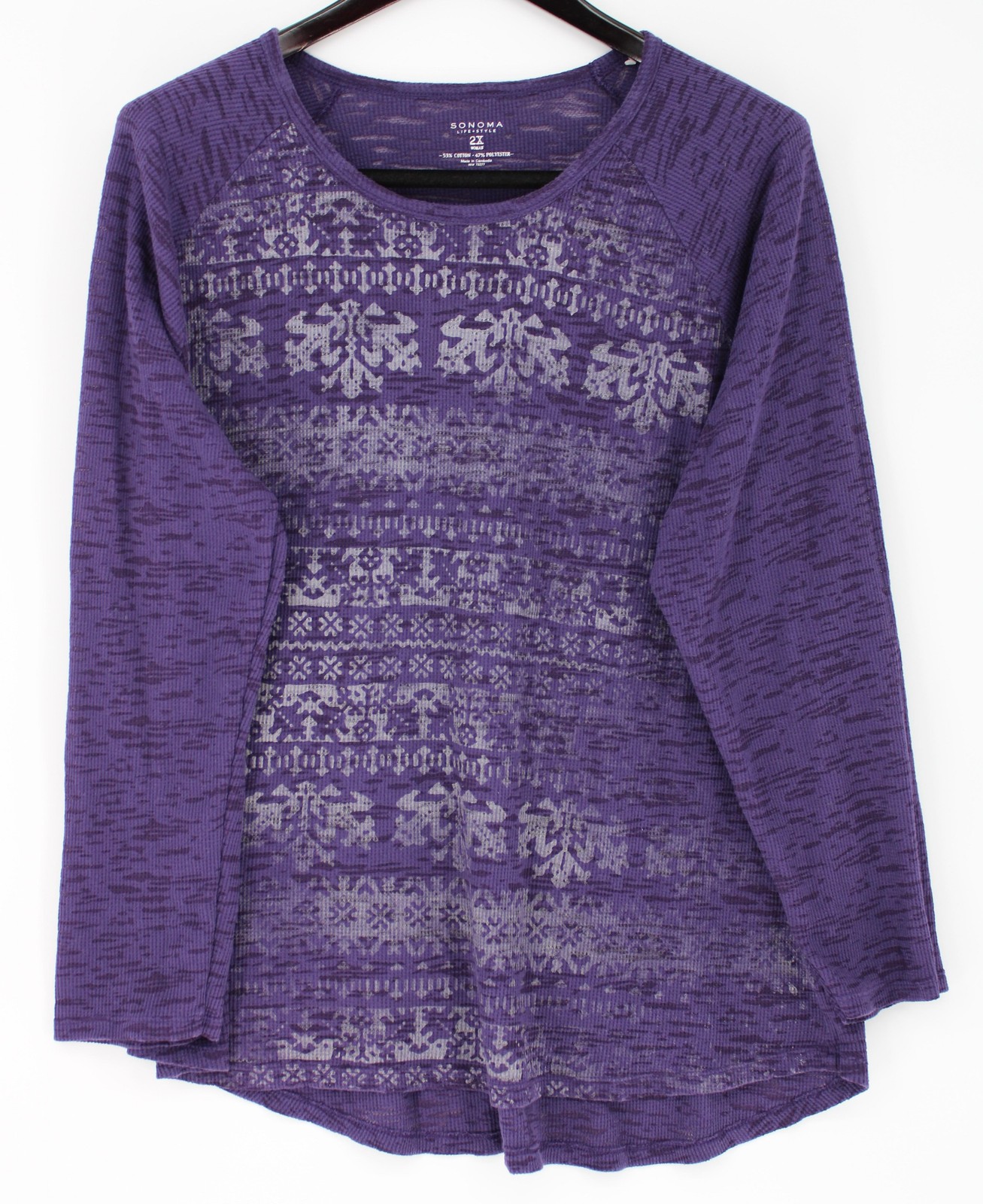 Sonoma Life+Style Top Womens Plus 2X Long Sleeve Scoop Fair Isle Tunic Purple