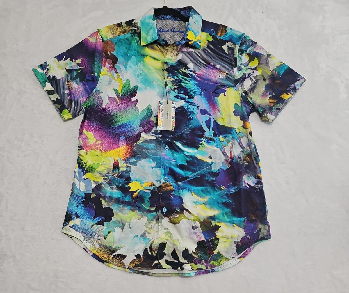 Robert Graham Tropical Storm Mens M Short Sleeve Floral Shirt NWT RS232057CF
