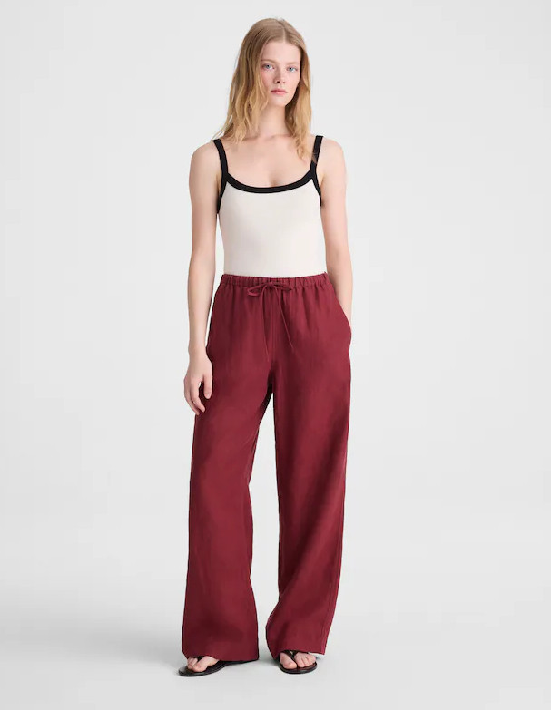 Hot Sale Madewell Women Pull-On Pants in 100% Linen - Dusty Merlot