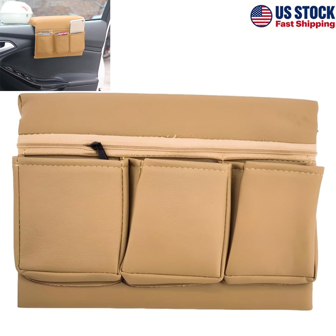 Car Window Armrest Storage Box Car Door Armrest Pad with Multiple Pocket Leather