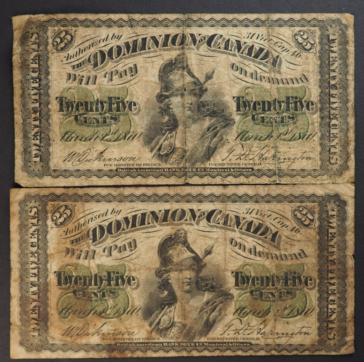 2-CANADA 1870 25c CENT BANK NOTES  ** ** 6172