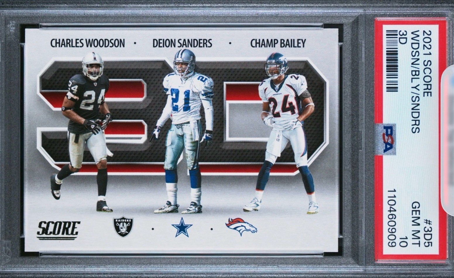 CHARLES WOODSON DEION SANDERS CHAMP BAILEY 2021 Panini 3D #3D5 3HOFs PSA 10🏈🏆 CHARLES WOODSON DEION SANDERS CHAMP BAILEY 2021 Panini 3D #3D5 3HOFs PSA 10🏈🏆