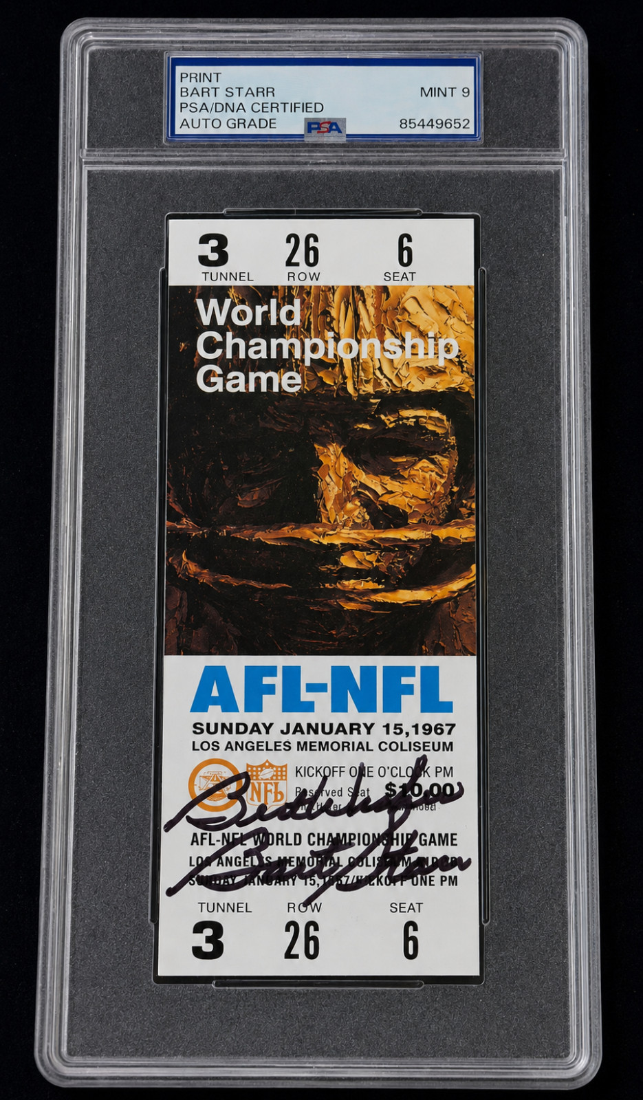 Signed Bart Starr Super Bowl I 1 Ticket Print Autographed 1st SB MVP Auto PSA