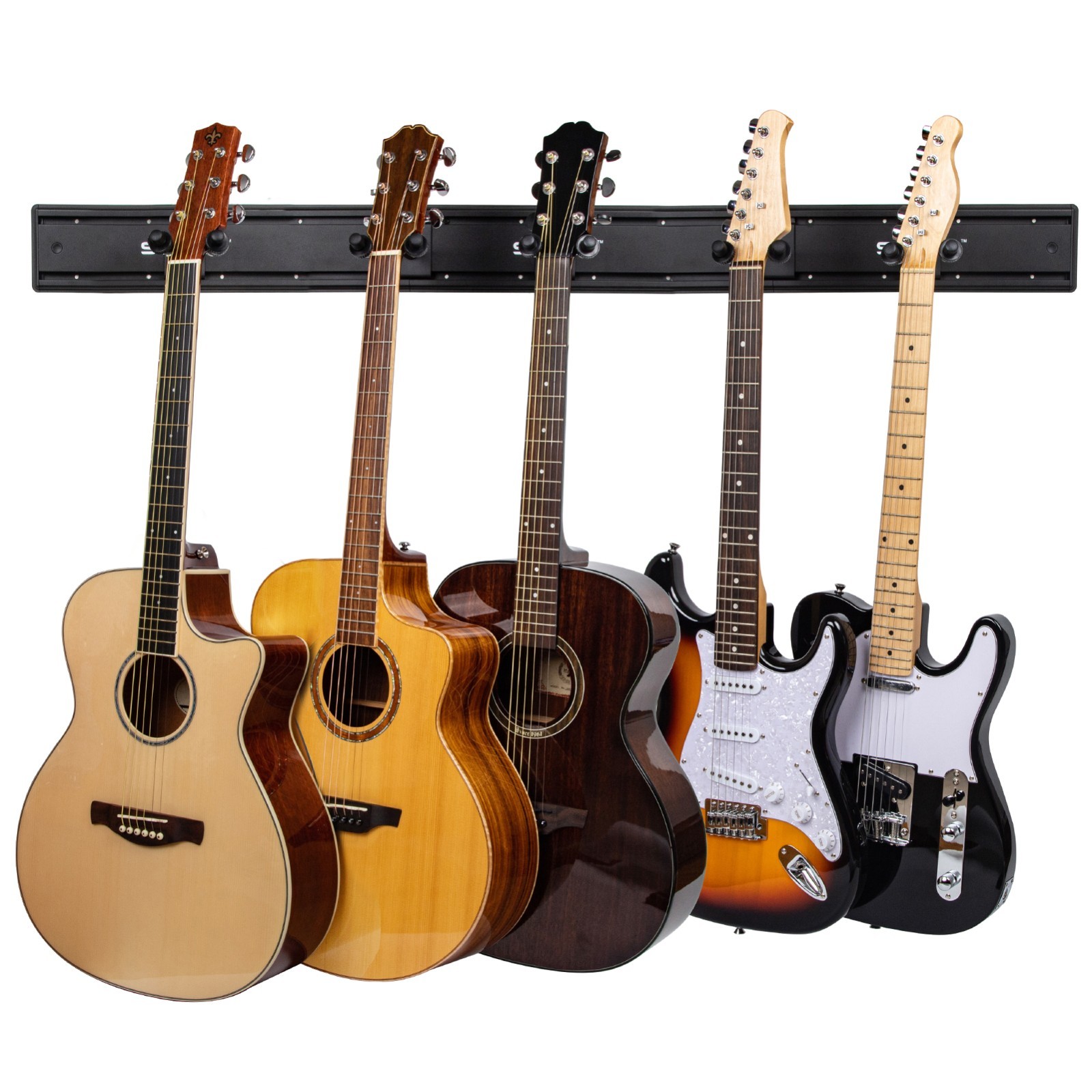 STRICH Guitar Wall Mount Hangers - Holds 5 Guitars,Aluminum Metal Stand Rack