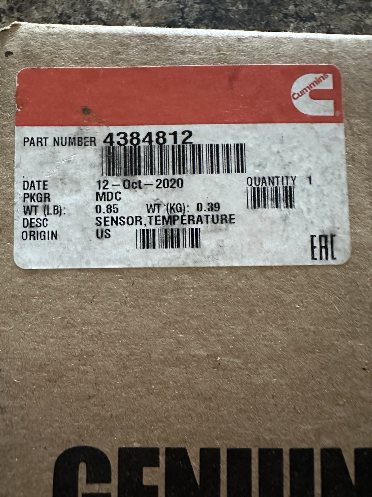 OEM Genuine Cummins After Treatment Temp Sensor Assy. # 4384812 OEM Genuine Cummins After Treatment Temp Sensor Assy. # 4384812