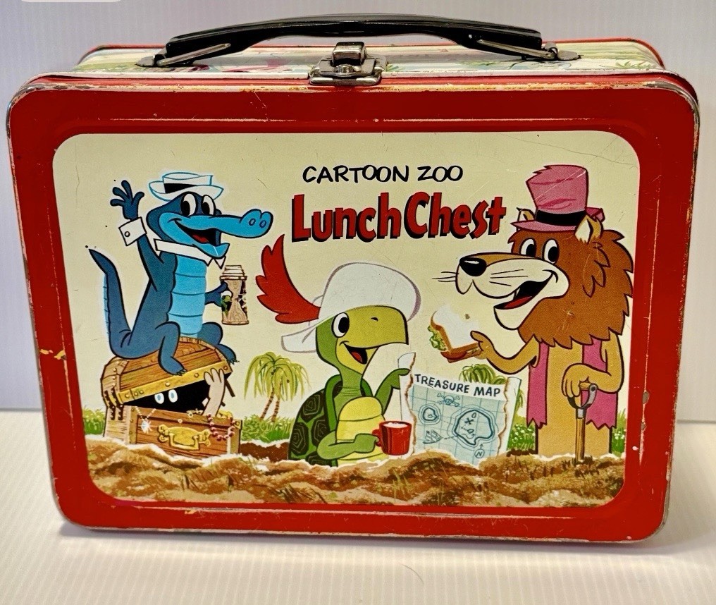 Vintage 1963 Cartoon Zoo Lunch Chest Hanna Barbera Metal Tin Lunch Box