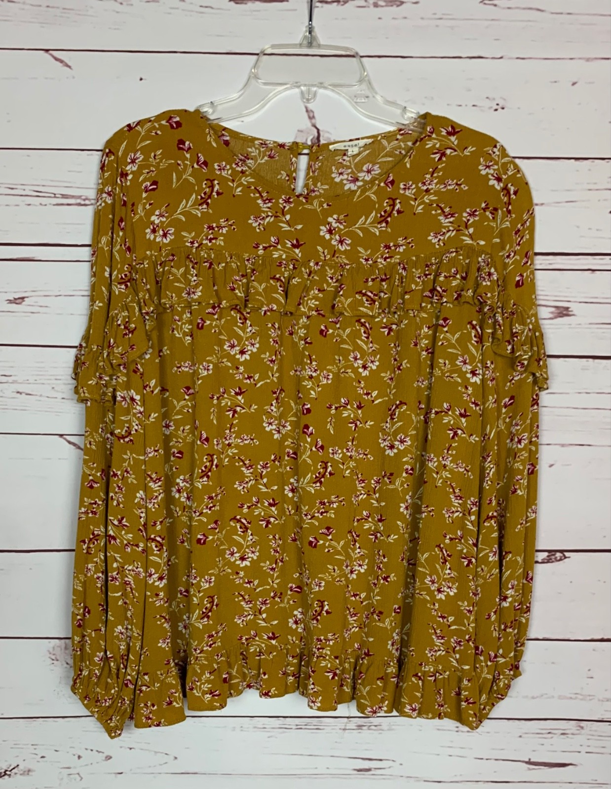 Easel Anthropologie Women\'s L Large Mustard Floral Boho Fall Long Sleeve Top