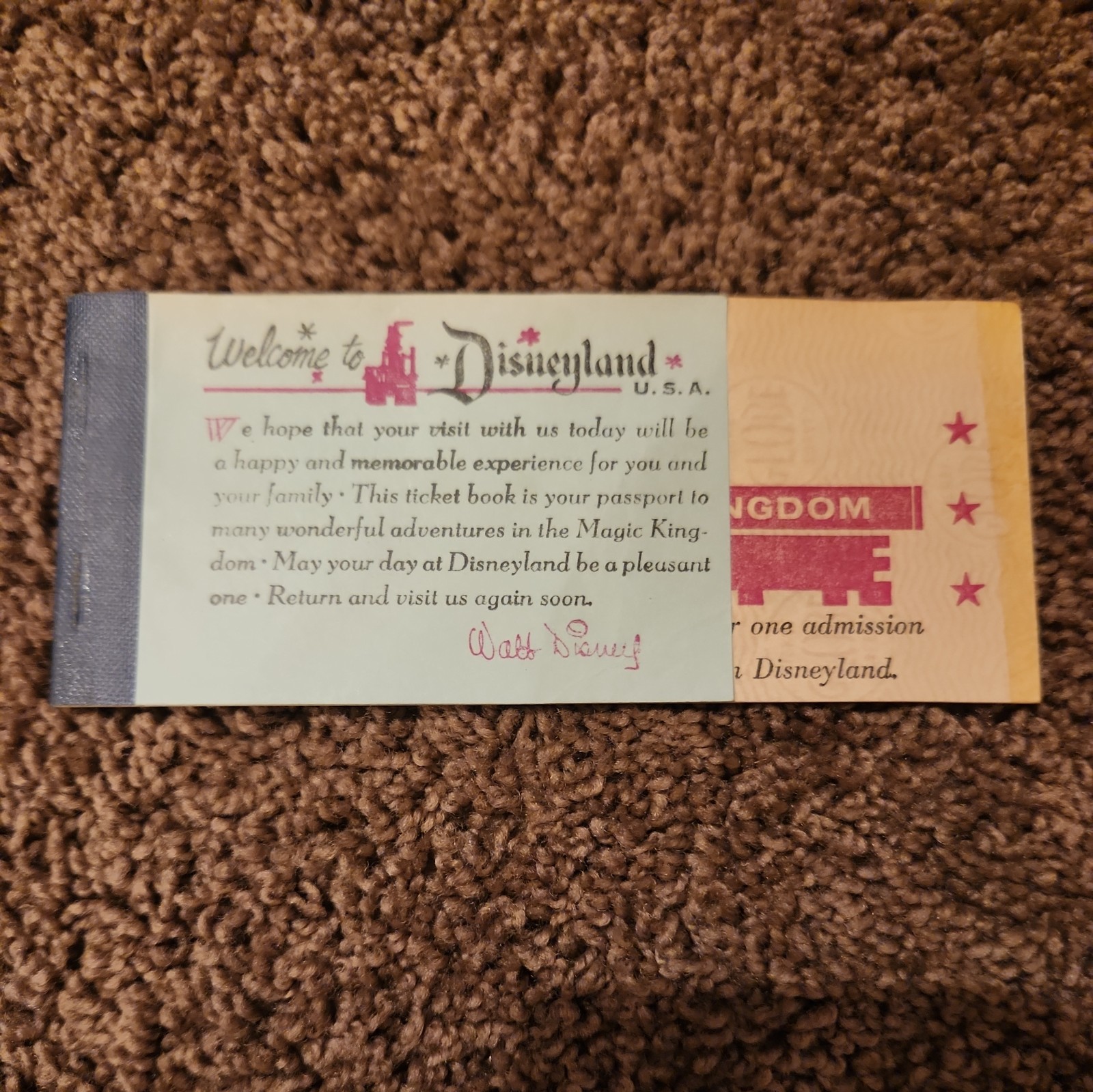 Vintage 1962 DISNEYLAND Ticket Coupon Book Booklet Original 1 Ticket Vintage 1962 DISNEYLAND Ticket Coupon Book Booklet Original 1 Ticket