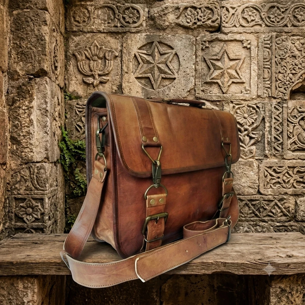 Men's Genuine Vintage Goat Leather Messenger Bag Shoulder Laptop Bag Briefcase Men's Genuine Vintage Goat Leather Messenger Bag Shoulder Laptop Bag Briefcase