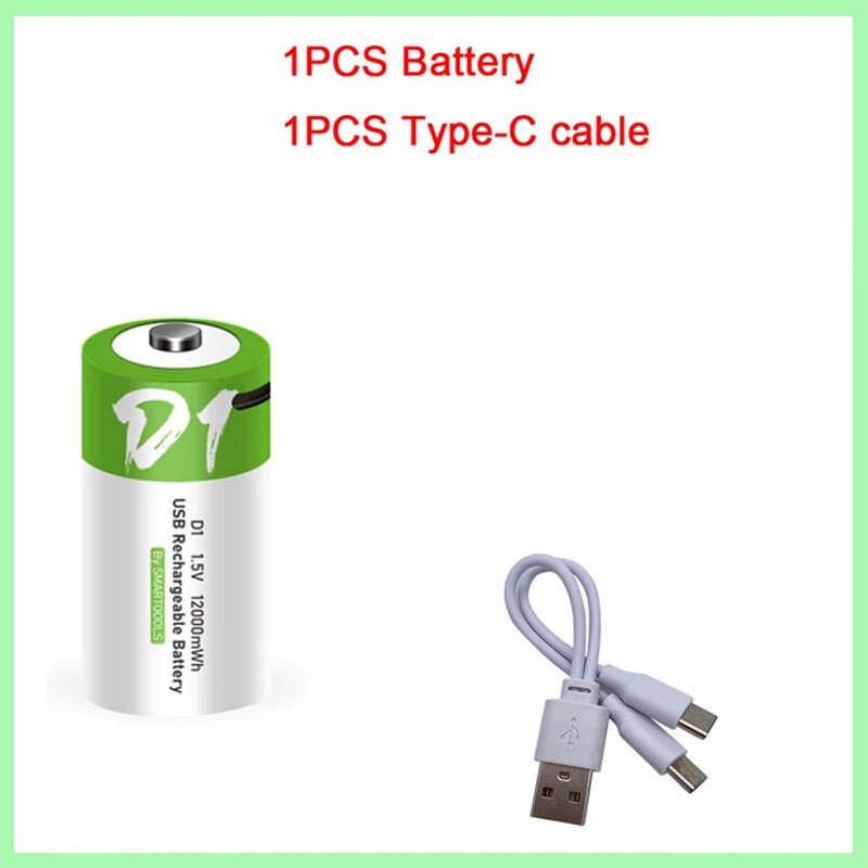 1-10PCS USB Rechargeable D Size Batteries LR20 1.5V 12000mWh w/ Type-C Cable