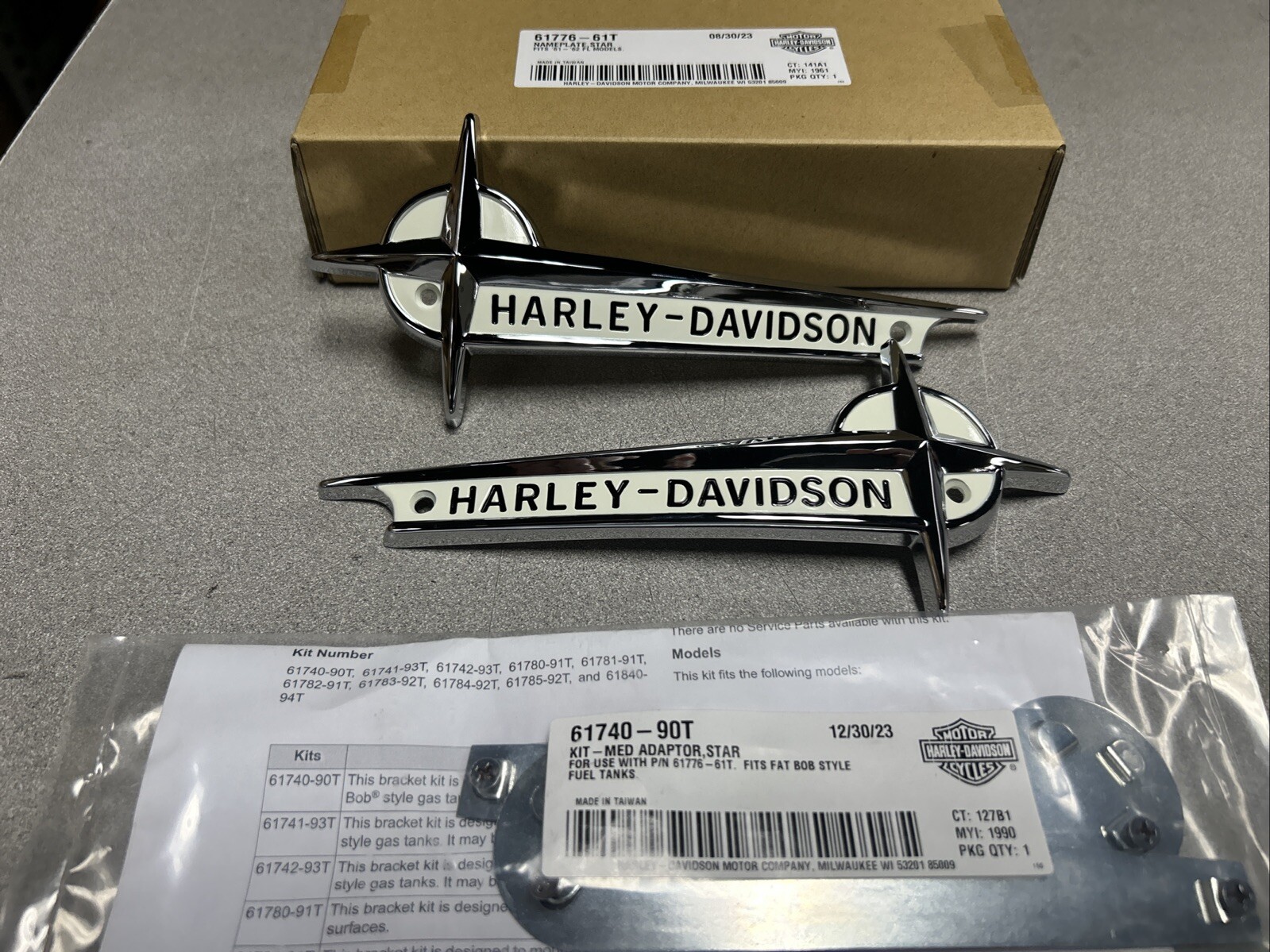 Harley- Davidson OEM 61776-61T 1961-1962 FL GAS TANK NAMEPLATES WITH HARDWARE Harley- Davidson OEM 61776-61T 1961-1962 FL GAS TANK NAMEPLATES WITH HARDWARE